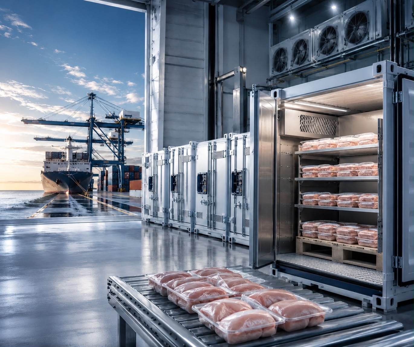 Contenedores refrigerados listos para exportación marítima